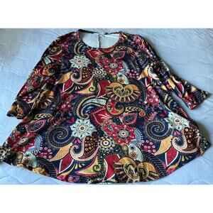 Splensive Woman Long Sleeve Pull Over Tunic Geometric & Flowers BoHo Size 3XL